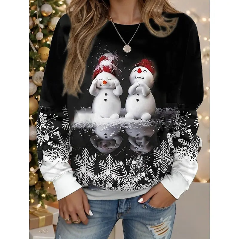 Christmas Pullover Sweatshirt Women's Sportswear Holiday Print Christmas Casual Long Sleeve Top Micro Stretch Autumn and Winter