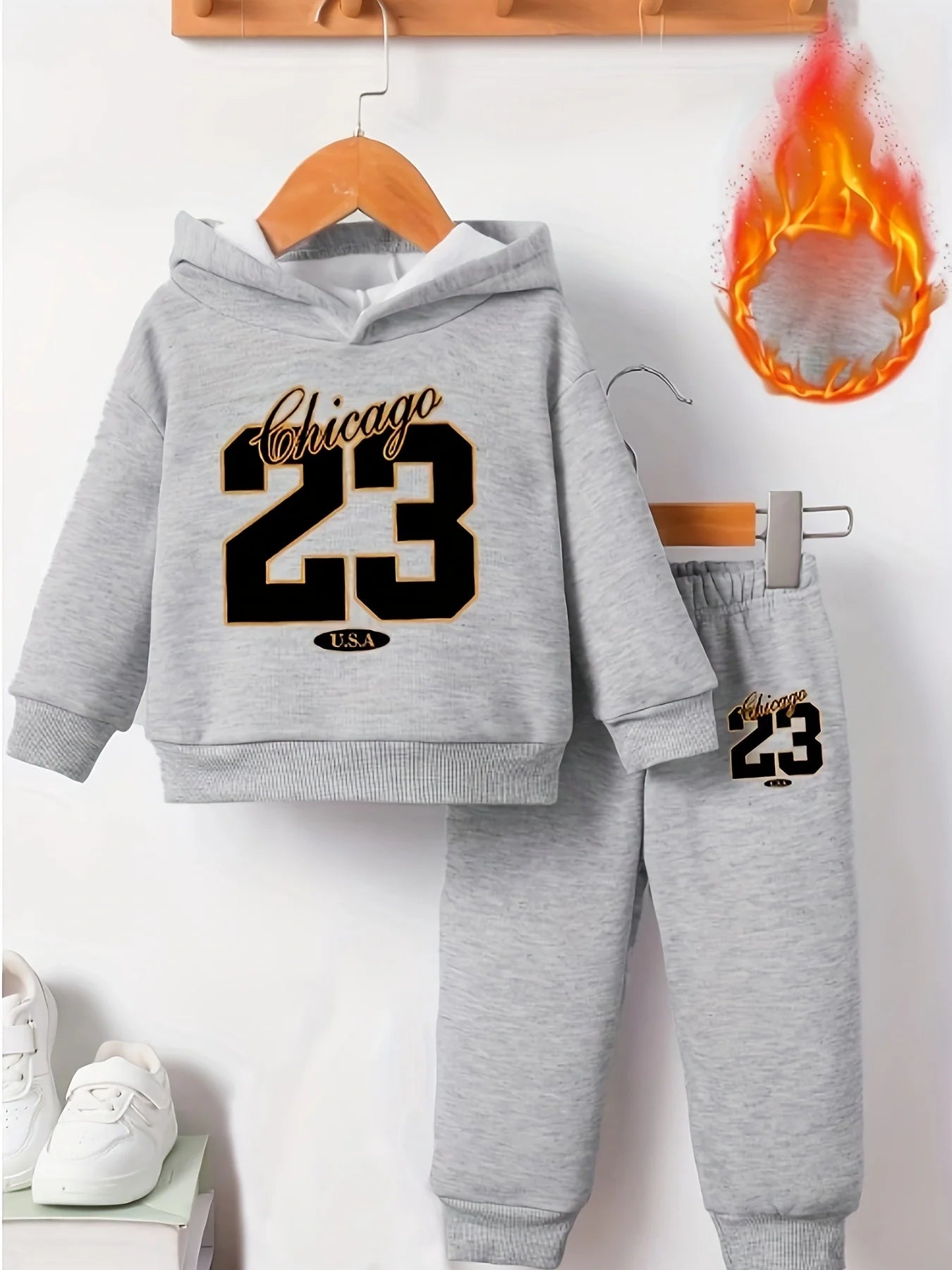 Baby boy long sleeved size 23 digital pattern fleece long sleeved hooded sweatshirt+long pants two-piece set suitable for casual
