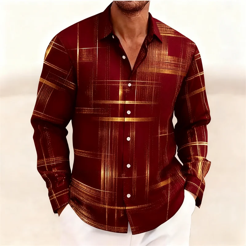 2026 new geometric grid long sleeved shirt, men, short sleeved, button down, no pockets,
