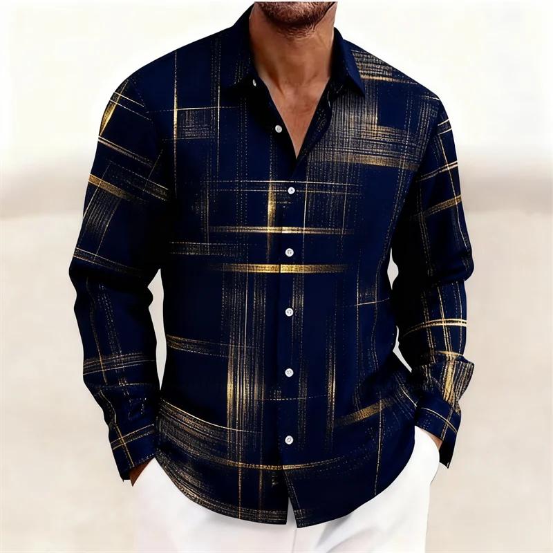 2026 new geometric grid long sleeved shirt, men, short sleeved, button down, no pockets,