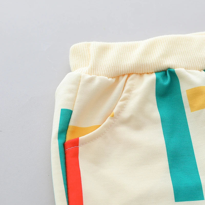 2PCS Baby Spring and Autumn Full Print Color Stripe Long Sleeve Long Pants Two Piece Set