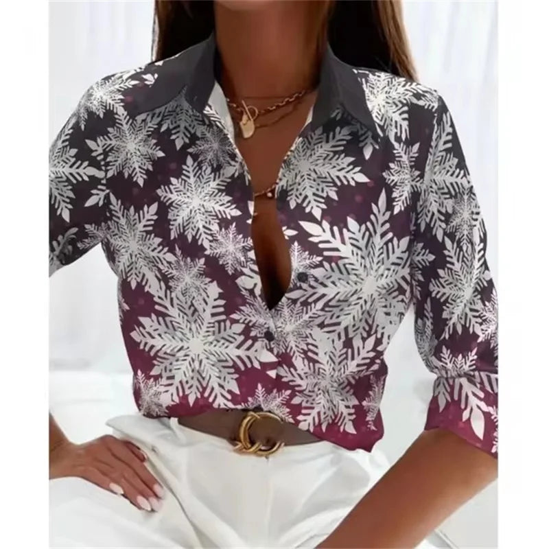 New Christmas Style Womens Long Sleeve Shirts Fashion Street Clothing Autumn Tops Christmas Santa Claus Snowman Shirts Ladies