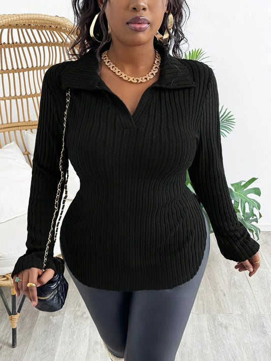 Plus size  Europe and the United States cross-border  autumn and winter new casual solid color V-neck long-sleeved top