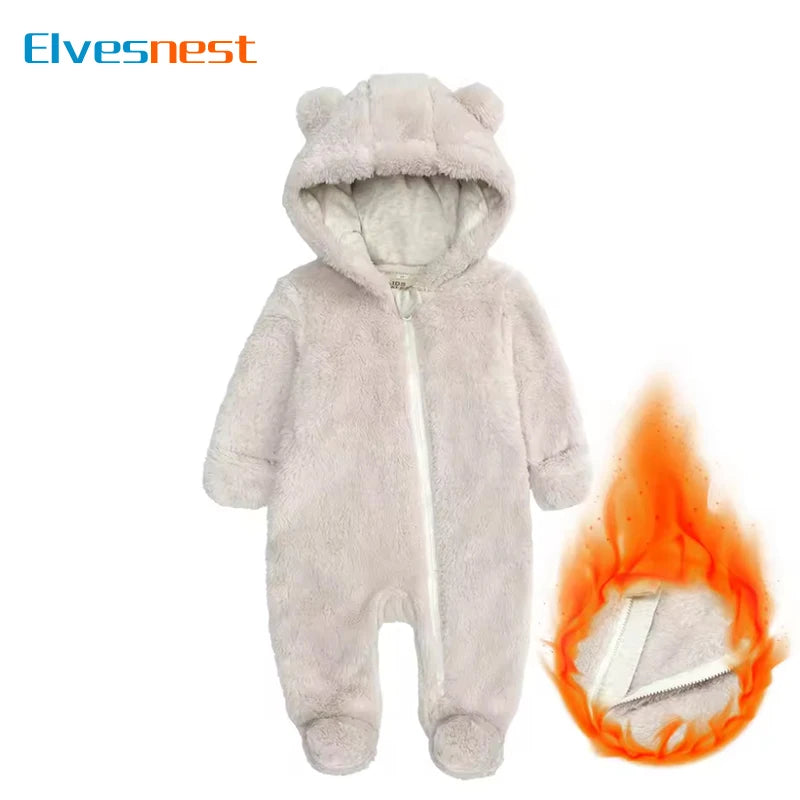 Fashion Baby Clothing Boys Footies Long Sleeve Arctic Velvet Hooded Baby Girl Clothes Winter Warm Baby Romper 0-12 Months