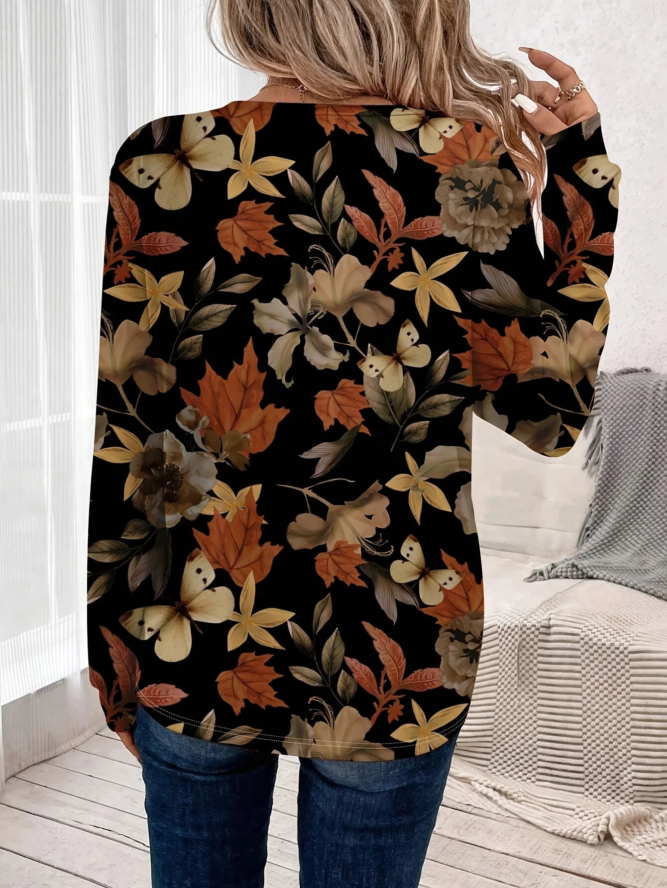 Plus Size Europe and the United States cross-border Spring and Autumn  new full-body printed crewneck long-sleeved top