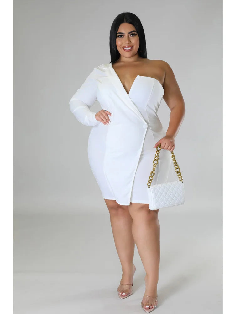 Wmstar Plus Size Dresses Women 2026 Single Long Sleeve V Neck Solid Sexy Mini Suit Dress Party Dresses Wholesale Dropshipping