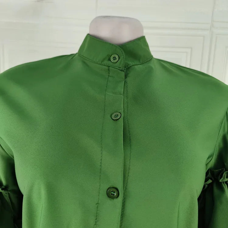 CM.YAYA Women Shirts Solid Full Ruffles Sleeve Turn-down Collar Single Breasted Loose Shirts Office Lady Streetwear Summer Tops