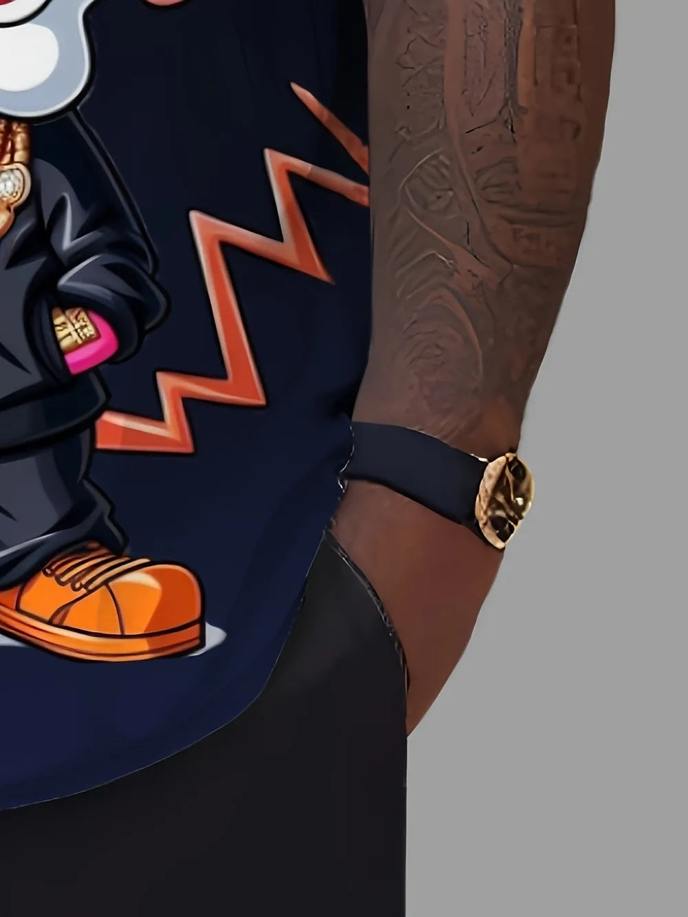 Men's Hip Hop Cartoon Animal Printed Round Neck T-shirt 100%