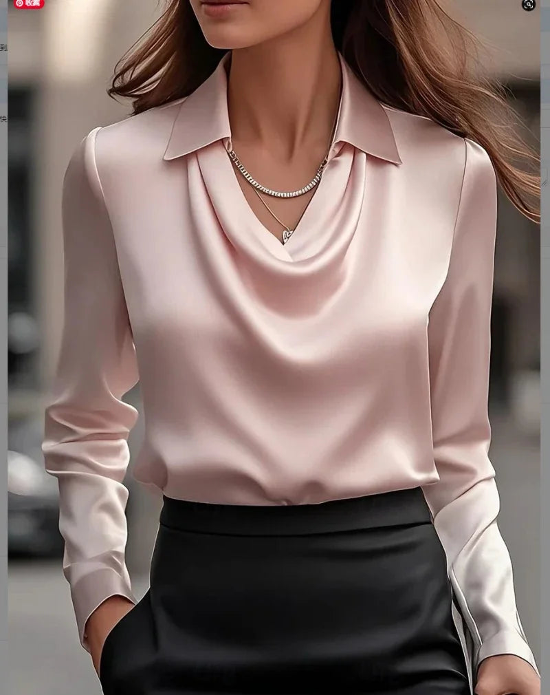 Women Fashion Solid Color Shirt Collar Blouse Tops 2026 Spring Autumn Casual Long Sleeve Office Shirt Elegant Top Female Blouses