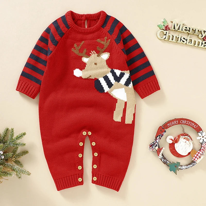 New Year Bodysuit New Christmas Knit Rompers Knit Scarf Deer Autumn Baby Boys Girls Rompers Long Sleeve Newborn Infant Jumpsuit