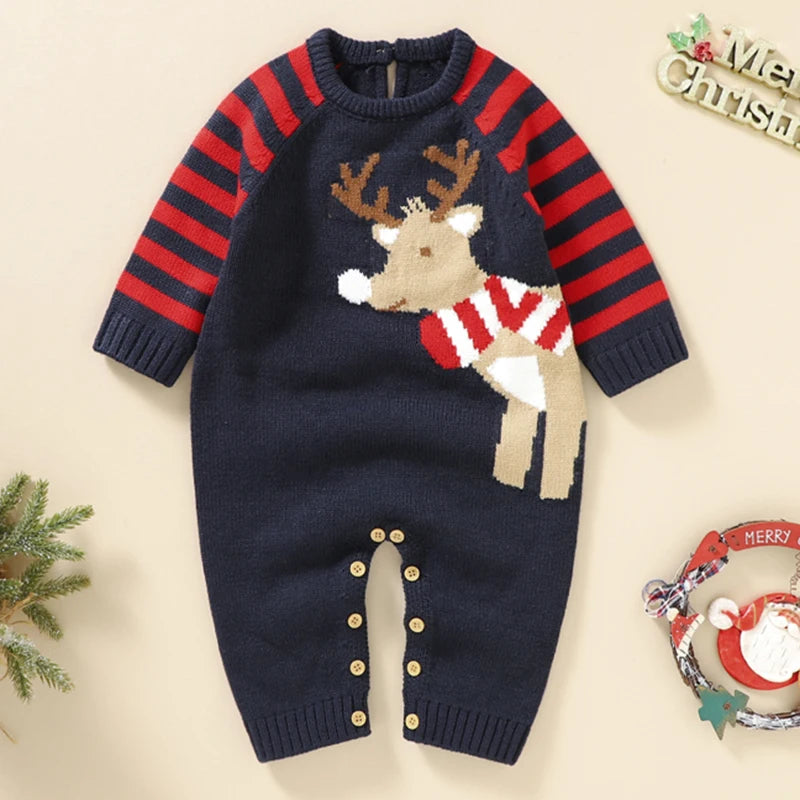 New Year Bodysuit New Christmas Knit Rompers Knit Scarf Deer Autumn Baby Boys Girls Rompers Long Sleeve Newborn Infant Jumpsuit