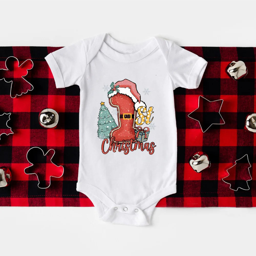 My First Christmas Print Baby Romper Newborn Short Sleeve Bodysuit Xmas Party Infant Outfit Boys Girls Holiday Clothes Jumpsuit