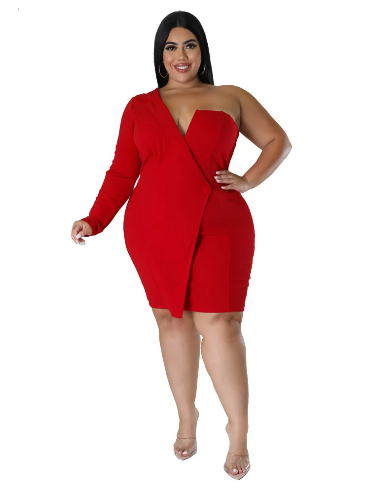 Wmstar Plus Size Dresses Women 2026 Single Long Sleeve V Neck Solid Sexy Mini Suit Dress Party Dresses Wholesale Dropshipping