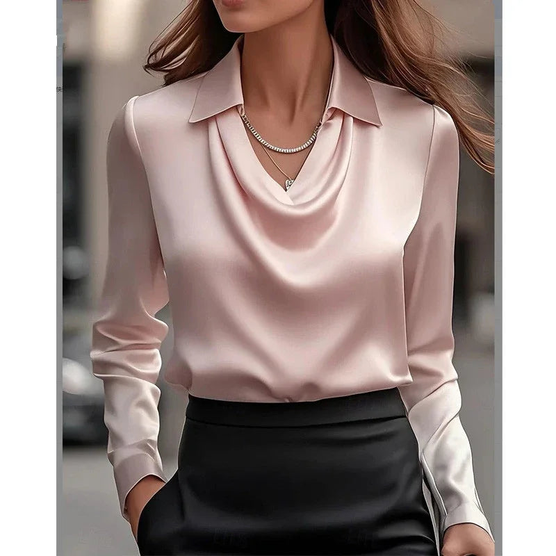Women Fashion Solid Color Shirt Collar Blouse Tops 2026 Spring Autumn Casual Long Sleeve Office Shirt Elegant Top Female Blouses