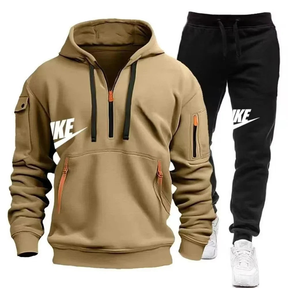 2025 New men's autumn and winter suit zipper hoodie + trousers suit casual men's sportswear