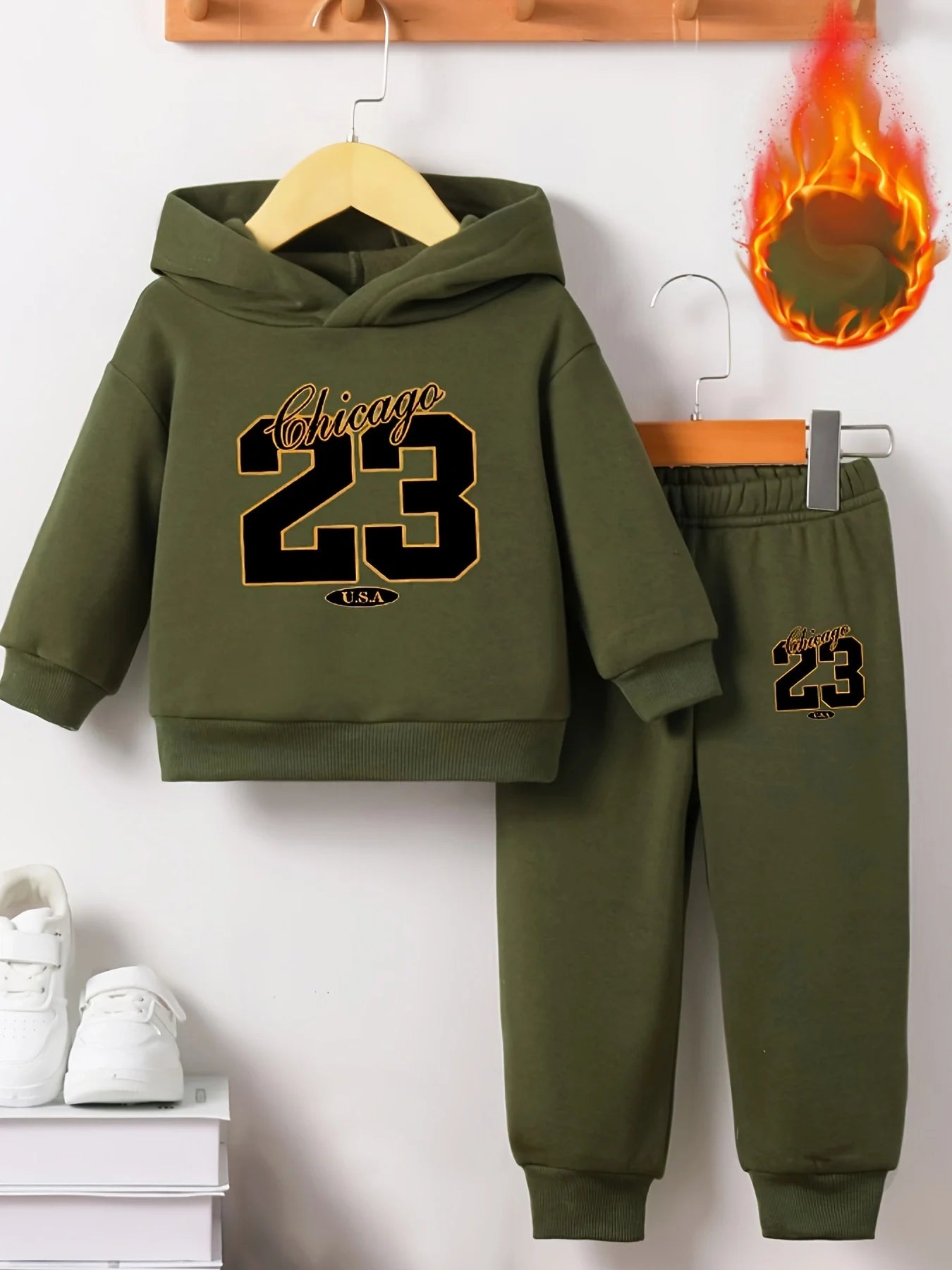 Baby boy long sleeved size 23 digital pattern fleece long sleeved hooded sweatshirt+long pants two-piece set suitable for casual