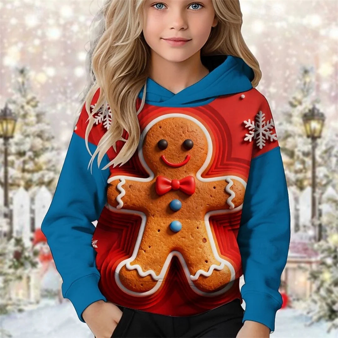 2026 Girl Clothes Christmas Hoodie Gingerbread 3D Print Long Sleeves Casual Pullover Casual Hoodies Children's Outdoor Clothes