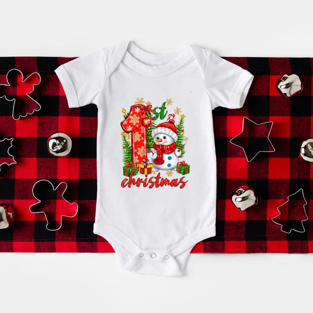 My First Christmas Print Baby Romper Newborn Short Sleeve Bodysuit Xmas Party Infant Outfit Boys Girls Holiday Clothes Jumpsuit
