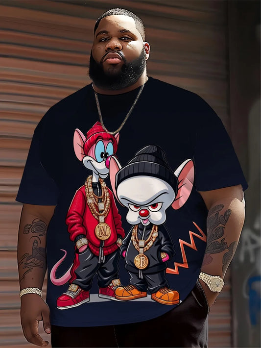 Men's Hip Hop Cartoon Animal Printed Round Neck T-shirt 100%