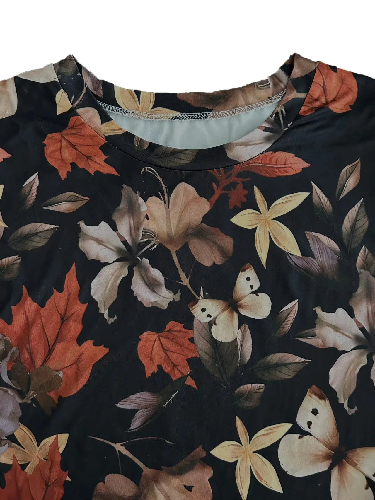 Plus Size Europe and the United States cross-border Spring and Autumn  new full-body printed crewneck long-sleeved top