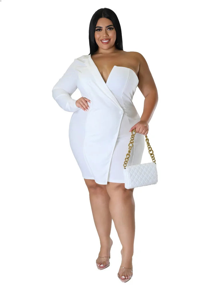 Wmstar Plus Size Dresses Women 2026 Single Long Sleeve V Neck Solid Sexy Mini Suit Dress Party Dresses Wholesale Dropshipping