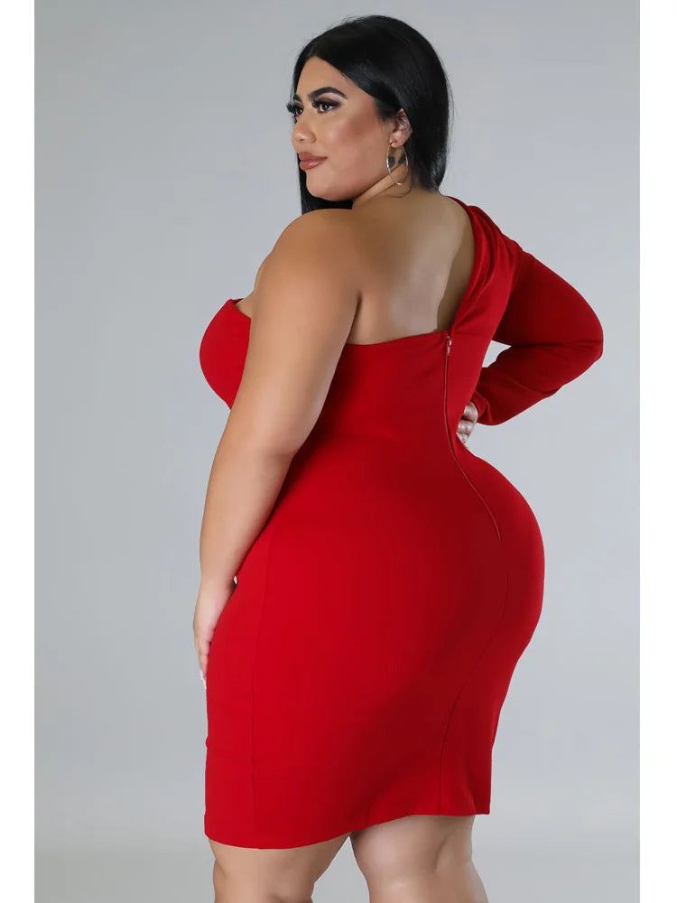 Wmstar Plus Size Dresses Women 2026 Single Long Sleeve V Neck Solid Sexy Mini Suit Dress Party Dresses Wholesale Dropshipping