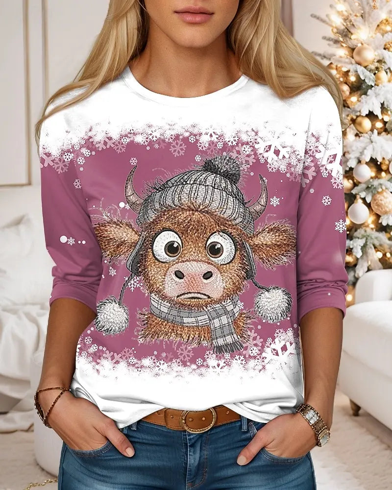 Christmas Pullover Sweatshirt Women's Sportswear Holiday Print Christmas Casual Long Sleeve Top Micro Stretch Autumn and Winter