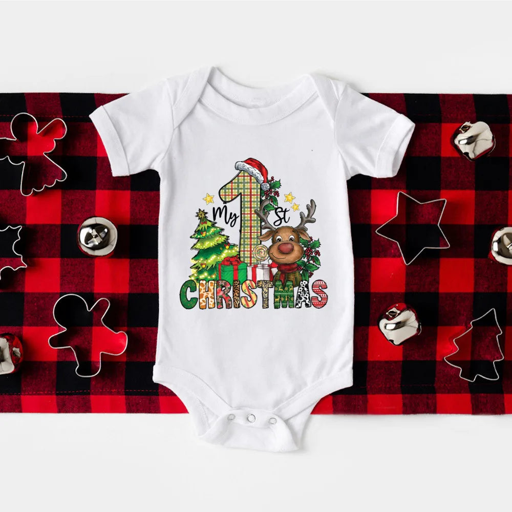My First Christmas Print Baby Romper Newborn Short Sleeve Bodysuit Xmas Party Infant Outfit Boys Girls Holiday Clothes Jumpsuit