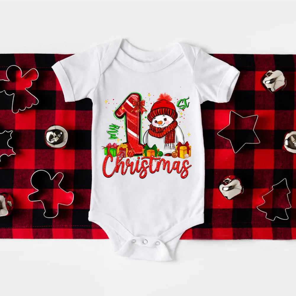 My First Christmas Print Baby Romper Newborn Short Sleeve Bodysuit Xmas Party Infant Outfit Boys Girls Holiday Clothes Jumpsuit