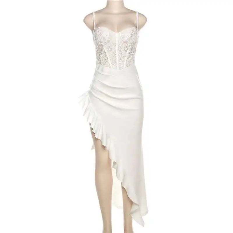 Townlike Ruffles Lace Patchwork Elegant Long Maxi Dress Women Spaghetti Strap 2026 Summer Dress Nightclub Sexy Party Dresses