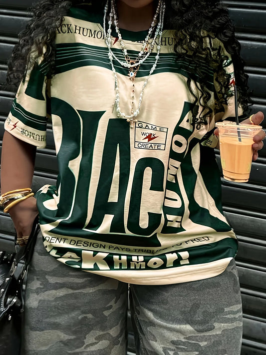 Plus size women's colorful letters printed short-sleeved casual top comfortable knitted fabric - Women's elegant T-shirt pullov