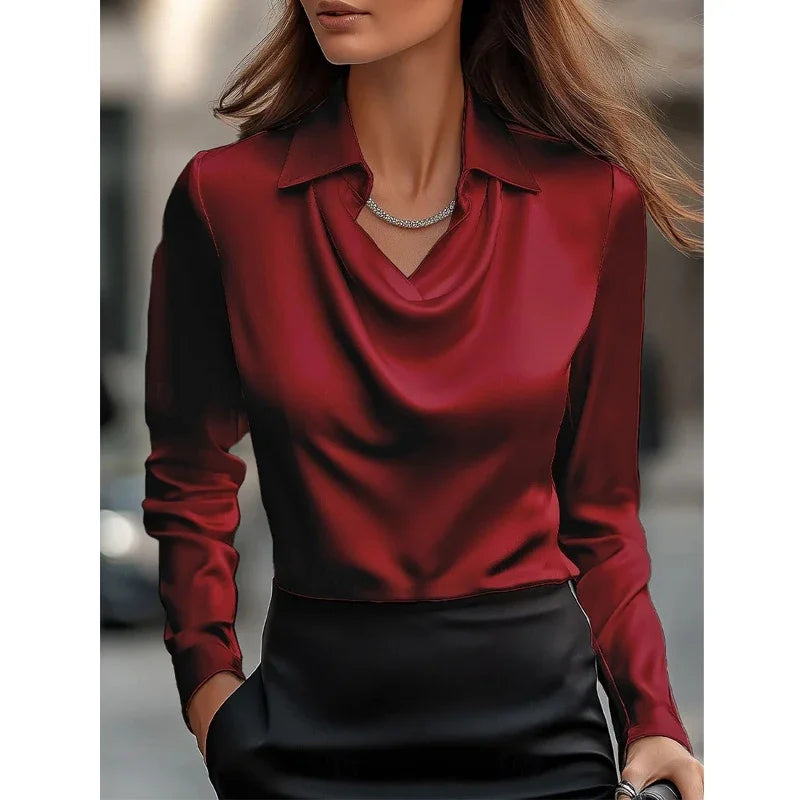 Women Fashion Solid Color Shirt Collar Blouse Tops 2026 Spring Autumn Casual Long Sleeve Office Shirt Elegant Top Female Blouses
