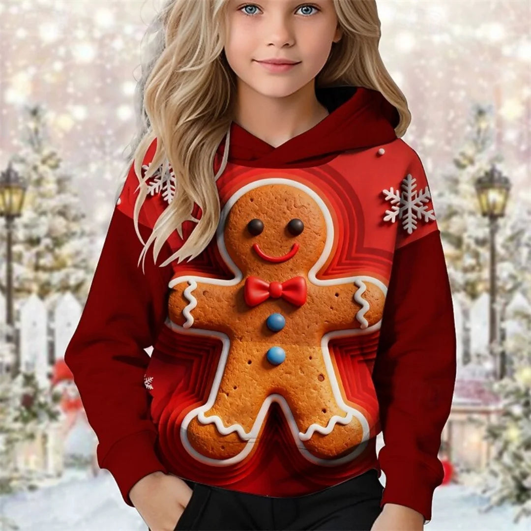 2026 Girl Clothes Christmas Hoodie Gingerbread 3D Print Long Sleeves Casual Pullover Casual Hoodies Children's Outdoor Clothes