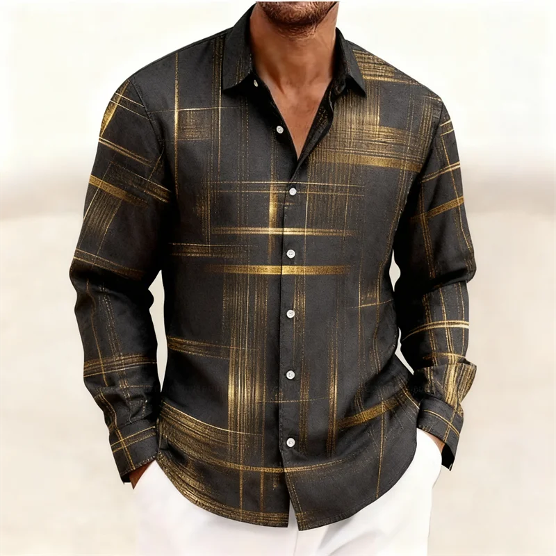 2026 new geometric grid long sleeved shirt, men, short sleeved, button down, no pockets,